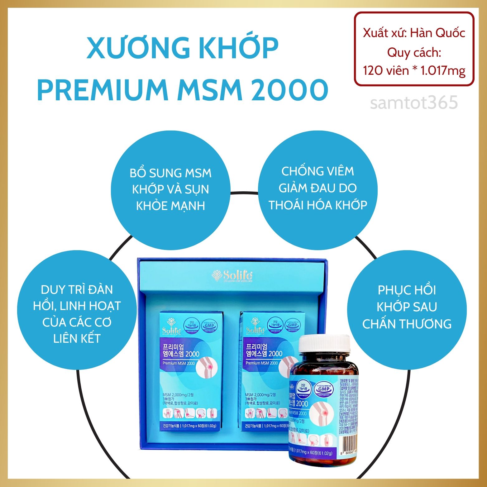 120 VIÊN BỔ SUNG XƯƠNG KHỚP SỤN PREMIUM MSM 2000 từ SOLIFE KOREA - BONE JOINT & CARTILAGE SUPPLEMENT PREMIUM MSM 2000 from SOLIFE KOREA