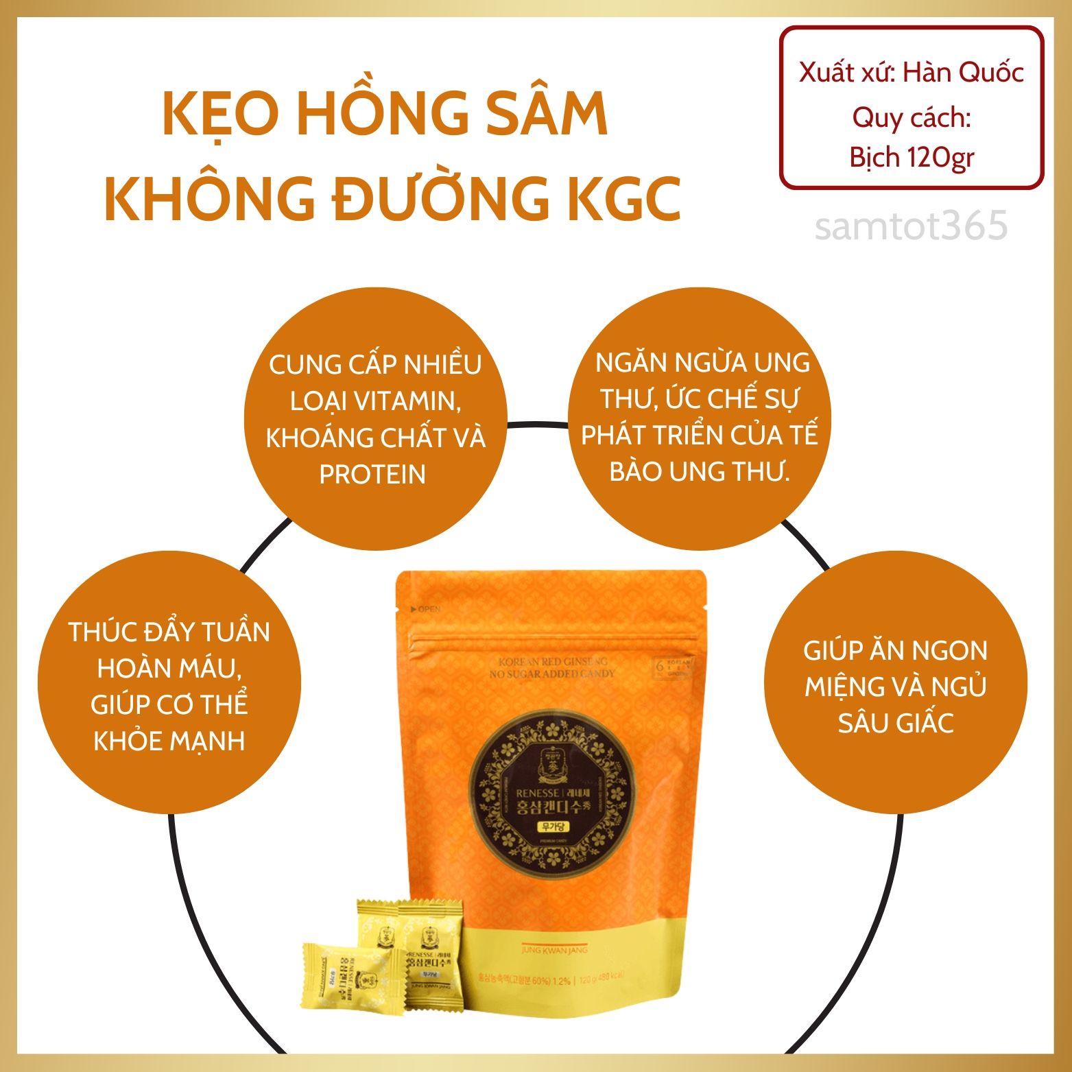 Kẹo Hồng Sâm Không Đường No Suger Added Candy KGC Jung Kwan Jang 120 Gram
