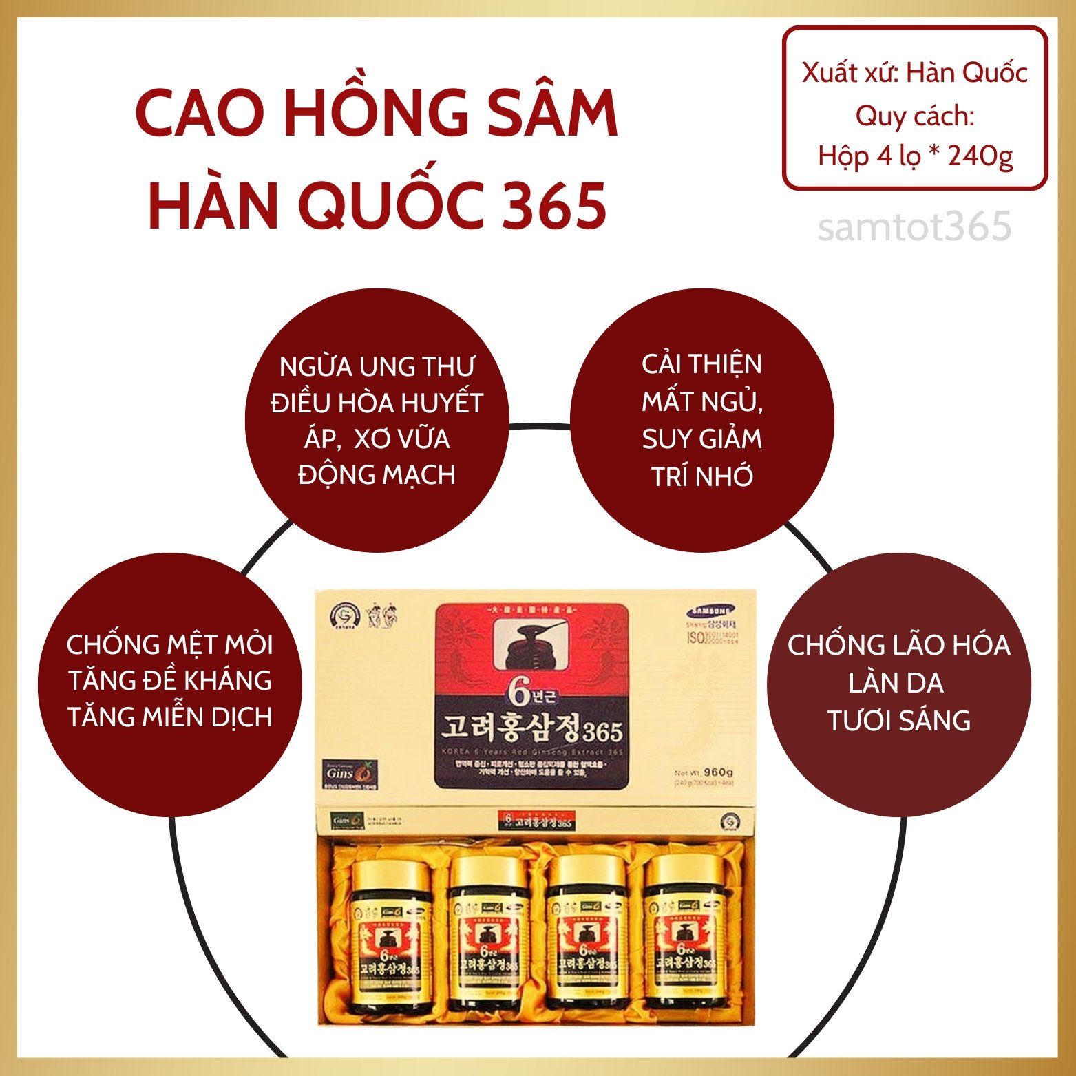 CAO HỒNG SÂM HÀN QUỐC 365 4 LỌ