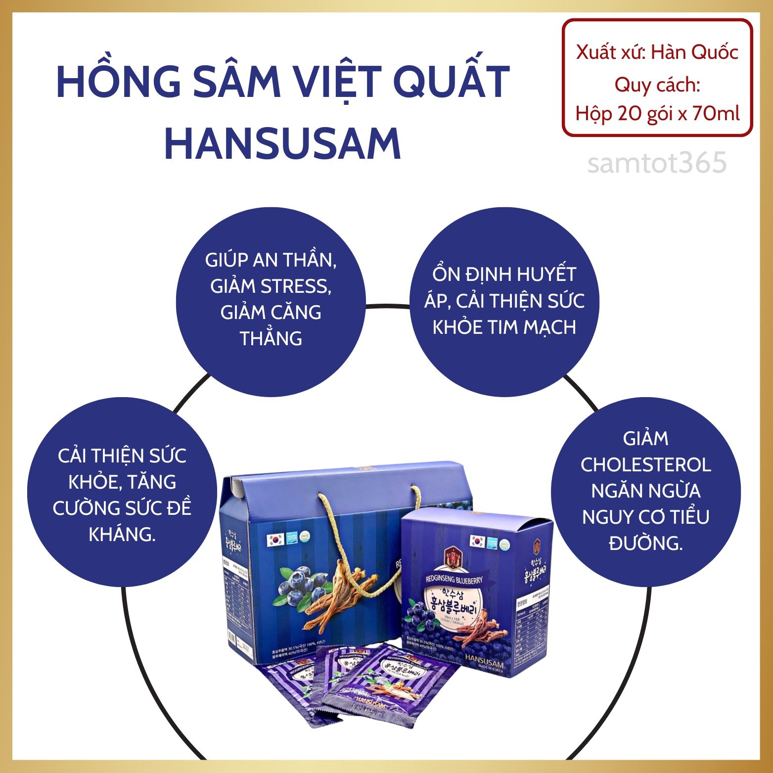 [CAM KẾT CHÍNH HÃNG]_B20_NƯỚC HỒNG SÂM VIỆT QUẤT_HANSUSAM_20 GÓI * 70 ML