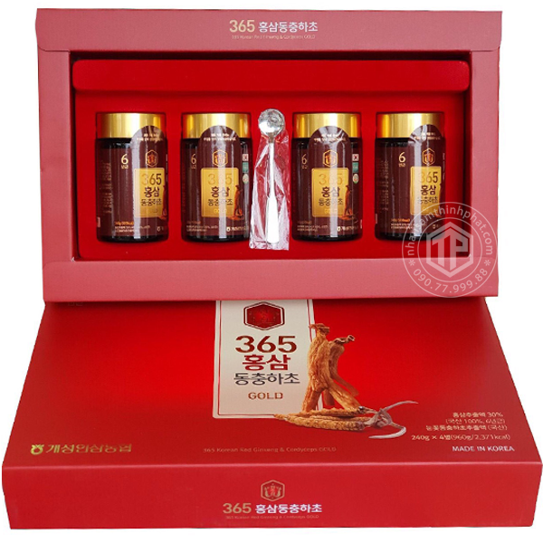 CAO HỒNG SÂM ĐÔNG TRÙNG HẠ THẢO 365 GOLD _GAESUNG SANG IN 4 Lọ * 240 gr - Hình ảnh 4